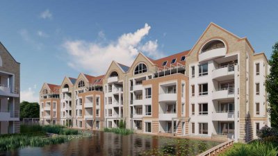 Wohnen am Wasser: Barrierefreie Neubauwohnung im Erdgeschoss! 83 m² mit Balkon! Erstbezug!