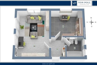 Klein, aber fein: Gepflegte 1,5-Zimmer-Wohnung mit großzügiger Küche und Tageslichtbad