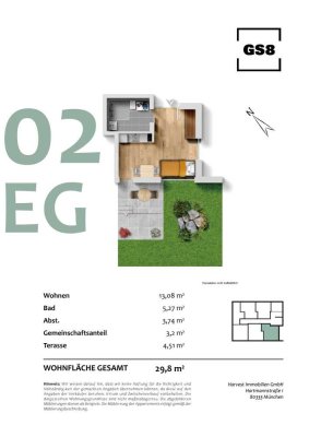 Neubau Studentenappartement im Erdgeschoss mit Terrasse und privatem Garten zur Kapitalanlage