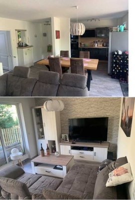 Moderne 3,5‑Zimmer‑Erdgeschosswohnung mit großer Terrasse, eingezäuntem Garten & Garage