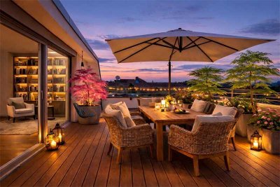 Dachresidenz mit großer Rooftop-Terrasse, Luxusausstattung, Kamin und Panoramafenstern