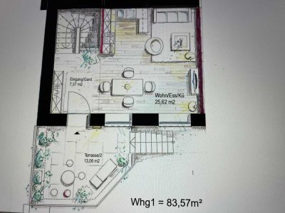 Aussergewöhnlich elegante, 2-Zi. Maisonette-Whg. im Industriestil mit Balkonterrasse Nähe HBF