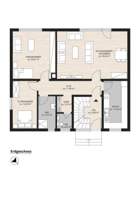 3-Zimmer 100 m2 EG-Wohnung auf dem Lande Loose b. Eckernförde