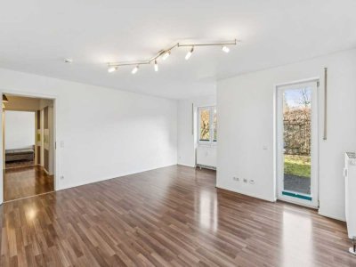 Helle 3-Zimmer-Erdgeschoss-Wohnung mit 60m² Privatgarten sowie Tiefgaragenstellplatz in Moosach