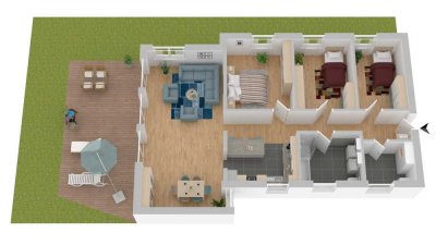 Hochwertige 4-Zimmer-Wohnung mit großer Terrasse, kleinem Garten und Naturholzdielen