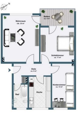 Vollständig renovierte 3-Raum-Wohnung mit Balkon in Essen