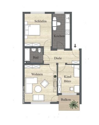 **Modernisierte 3,5 Zi.-Whg. mit neuem Bad, Balkon und Stellpl.*zentral*ruhig*top aufgeteilt**