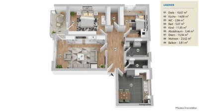 Schöne 3,5-Zimmer-Wohnung mit Garage