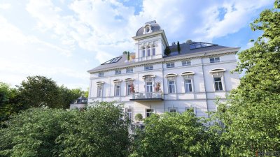 WIENTALBLICK | Lichtdurchflutete Wohnung in der Villa Seutter mit 4,4m Raumhöhe &amp; Blick auf denkmalgeschützte Linde | sanierungsbedürftig | + Gartenoption