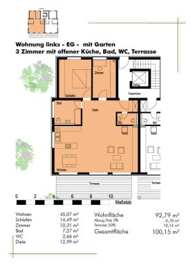 moderne 3-Zimmer-Wohnung mit kleinem Gartenanteil
