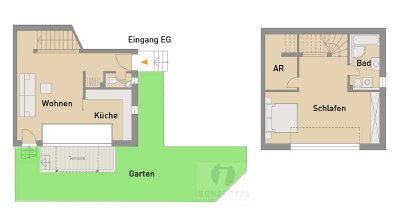 Individuelle 2-Zi.-Wohnung mit eigenem Garten // Wohnen auf zwei Ebenen!