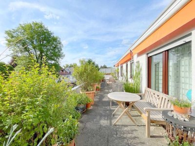 Befristet: Penthouse-Wohnung mit Süd- und West-Terrasse, ruhige grüne Lage im Villen-Viertel Pasing