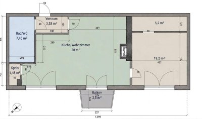 Großzügige 2-Zimmer-Wohnung im 9.Stock 74m2
