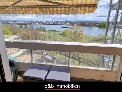Bezugsfertige 2 Zi-Wohnung mit Panorama-Aussicht auf den Rhein im Axa-/Colonia-Hochhaus.