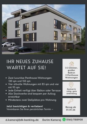 Neubau!!KfW 40 Effizienzhaus – 10 Wohnungen (85–150 m²) Erstbezug 01.01.2026 Info 0160 1188908