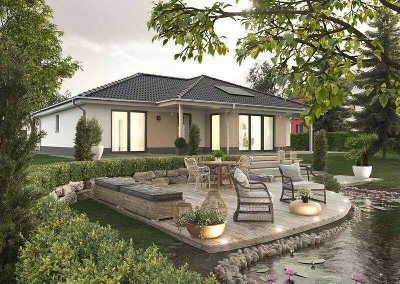 Winkelbungalow mit Einliegerwohnung, Preis inkl. Grundstück, massiv gebaut