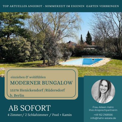Moderner Bungalow mit Pool, Kamin am Rande Berlins