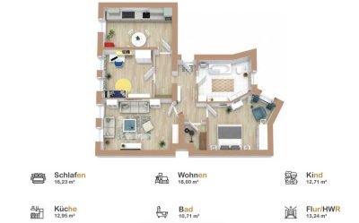 Frisch renovierte 3-Raum-Wohnung mit großzügiger Raumaufteilung und neuer Einbauküche!