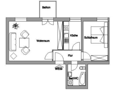 RESERVIERT! 2-Raumwohnung im Erdgeschoss mit Balkon