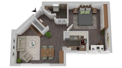 2-ZKB, renovierte Singlewohnung mit modernem Bad & neuwertiger Küche