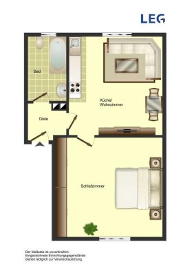 Kleine 2 Zimmer  Wohnung im Zentrum, mit Neuen Bad