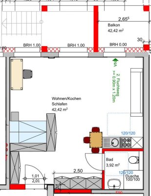 Erdgeschoss / 1 Zimmer / 49 qm / WHG 3