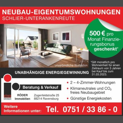Wohnen ohne fossile Brennstoffe in modernen Neubauwohnungen in Schlier-Unterankenreute