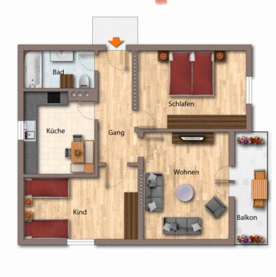 Moderne 3-Zimmerwohnung mit sonnigem Balkon in ruhiger Lage!