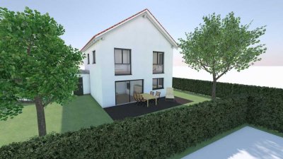 Freistehendes Einfamilienhaus mit schönem Garten und Doppelgarage