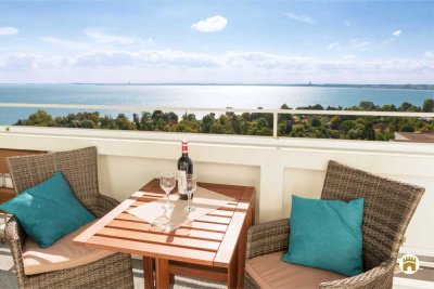 Fast geschenkt dank etabl. FeWo-Vermietung. 2 Zi.-Eckwhg. 12. Etage. Panorama-Meerblick Rtg Süden