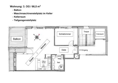 Helle, möblierte 2,5-Zimmer-Wohnung mit Balkon, Tiefgarage und Aufzug am Kuhberg