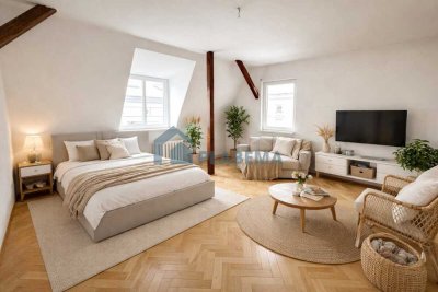 IN RENOVIERUNG: 1-Zimmer-Wohnung mit Parkettfußboden, Bad mit Fenster & Aussicht auf die Domspitze
