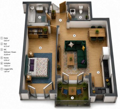 Moderne 2-Zimmer-Neubauwohnung (BJ 2020) mit Loggia, Aufzug und Gäste-WC