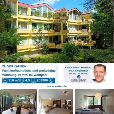 Wohnen im Grünen ! Familienfreundliche und großzügige Wohnung, zentral im Waldpark