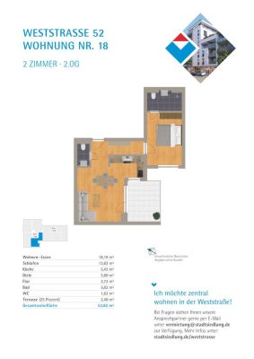 Charmante 2 Zimmer Wohnung mit Einbauküche und großen Balkon