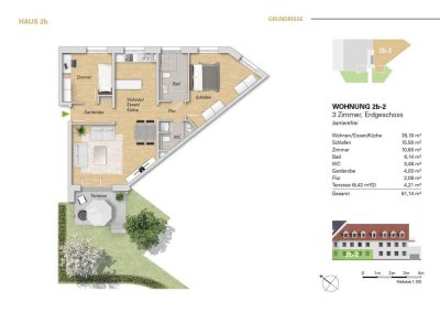 ***3 Zi. Neubauwohnung im EG, WE 2b-2 mit Terrasse u. Gartenanteil zu verkaufen***