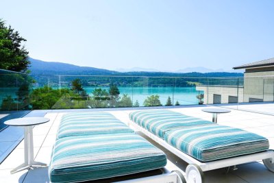 SEEWOHNUNG am WÖRTHERSEE mit gigantischer Seeblickterrasse - Seezugang - Outdoorpool - Fitness &amp; Sauna in den Bellevue Residenzen
