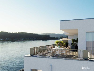 Die Penthousewohnung für Singles direkt am Rhein mit sonniger Dachterrasse und grandiosem Ausblick