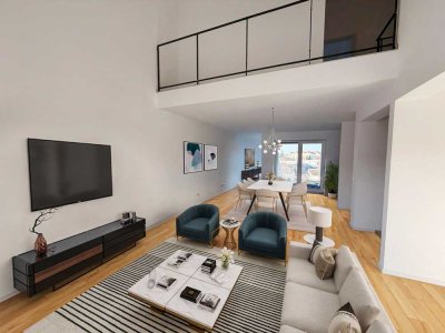 4-Zimmer Maisonette-Neubau 2026: doppelte Raumhöhe, Designküche, 2 Bäder, Balkon & Aufzug, Rheinau