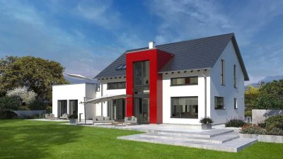 Das Moderne Work Life Balance Einfamilienhaus mit separatem Büroanbau und Eingangsbereich