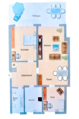 3-Zimmer-EG-Wohnung mit großem Privatgarten – wie ein Haus! (VB)