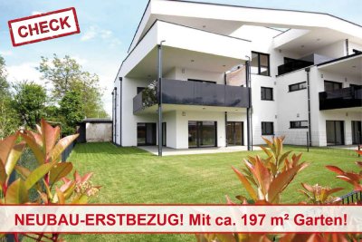 Ziegelmassivbau! ERSTBEZUG! Hochwertige Wohnung mit 233 m² großem Garten! Top 4