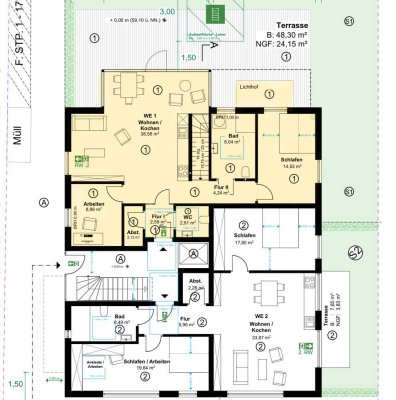 Wohnung WE 01 EG, Keller und Gartenanteil