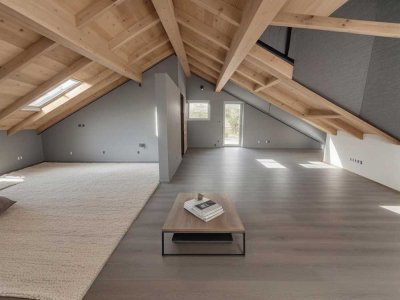 Lichtdurchflutete Dachgeschosswohnung mit 2 Balkonen & offenem Wohnkonzept – Sichtdachstuhl,