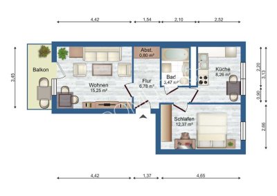 Praktische 2 Zimmer-Wohnung mit Balkon und Einbauküche