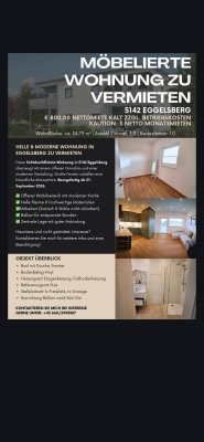 Möblierte Wohnung inmitten Eggelsberg zu vermieten ab 01. SEPTEMBER 2026