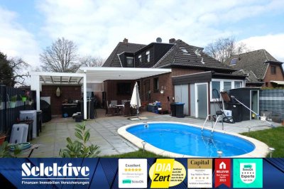 Schicke Doppelhaushälfte mit Garage, Wohnwagen-Carport, Pool in ruhiger Lage von Neukirchen-Vluyn!