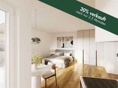 1-Zimmer Neubauwohnung mit Sonnenbalkon in Südausrichtung auf der ruhigen Gartenseite