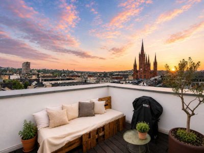 Exklusives Maisonette-Penthouse mit Dachterrasse und Skylineblick über Wiesbaden