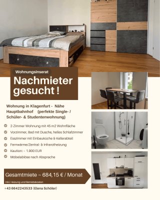 Wohnung in Klagenfurt - Nähe Hauptbahnhof zu vermieten (perfekte Single- / Schüler- &amp; Studentenwohnung